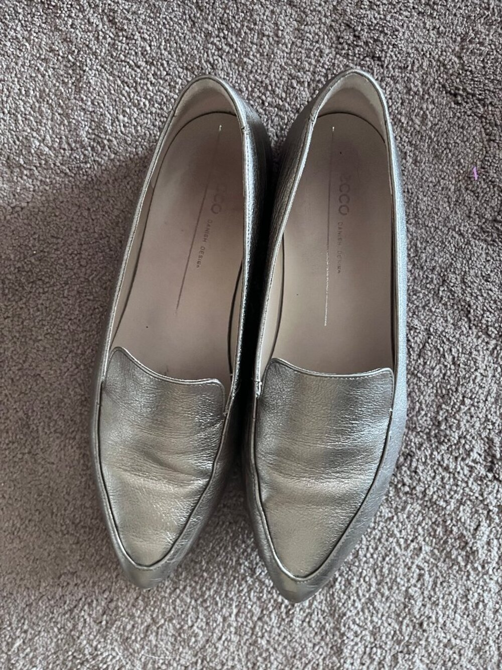 ECCO Shape II Pointy Ballet Flat Warm Grey Metallic Cow Leather